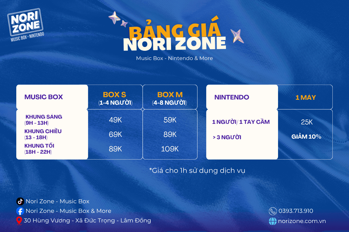 Bảng giá dịch vụ Nori Zone